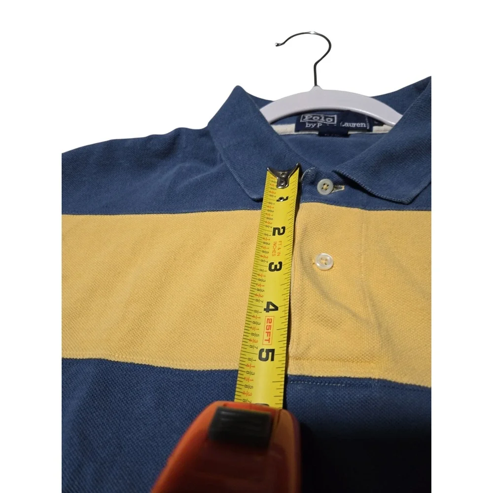 Polo Ralph Lauren Mens Blue Yellow Striped Short Sleeve Cotton‎ Polo Shirt L